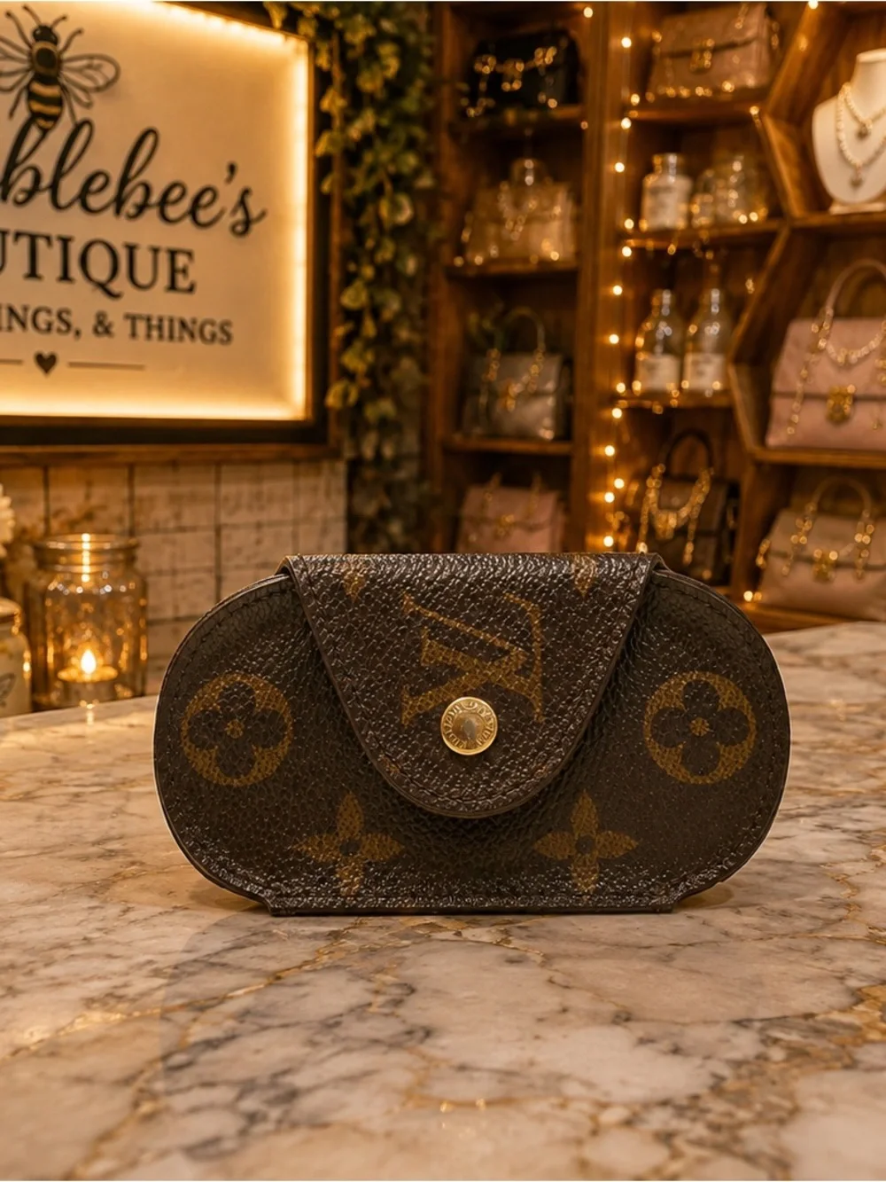 Louis Vuitton Round Key Holder Brown Monogram with Gold Snap